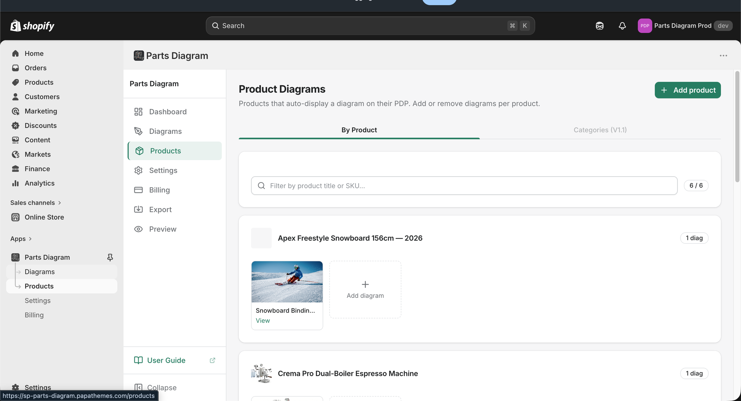 Products & assignments view