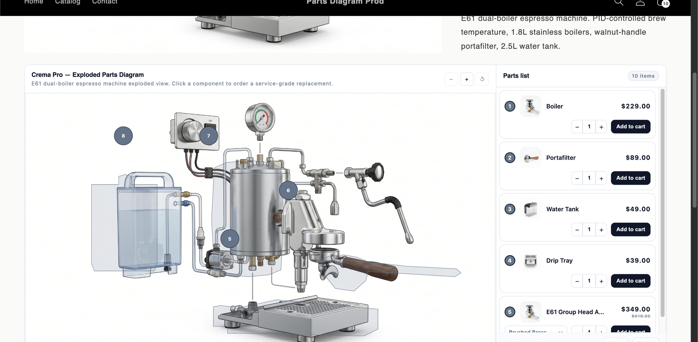 Parts Diagram widget on the storefront product page